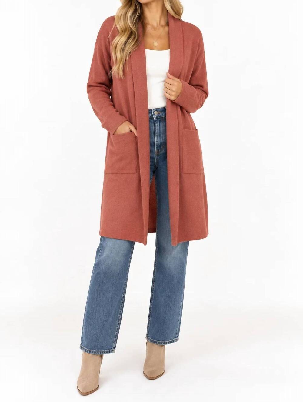 NEW PAPILLON lapel coatigan with pockets in spice